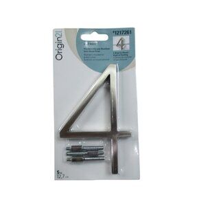 5 Inch Modern Floating Mount House Number 4 Silver Satin Nickel Finish w/ Screws